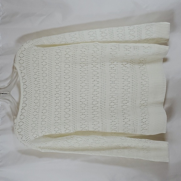 Crochet Long-Sleeve Round Neck Sweater Summer Tops , Hollow Out Slouchy ~ Beige - Picture 10 of 13